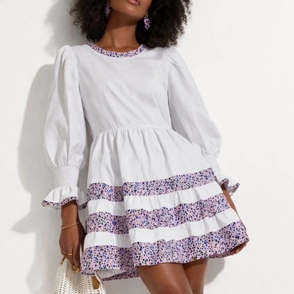 Tuckernuck Pomander Place Small Cotton Purple Floral Tiered Fran Mini Dress